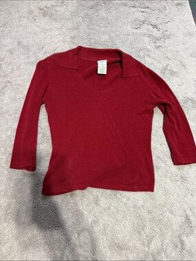Vintage Jacob Red V-Neck Collared Women's Sweater